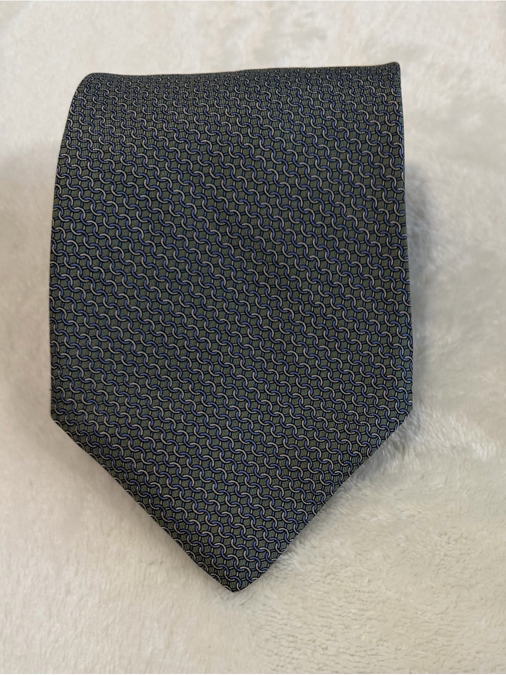 Brooks Brothers Makers Silk Tie Blue Gray Geometric Print 60”